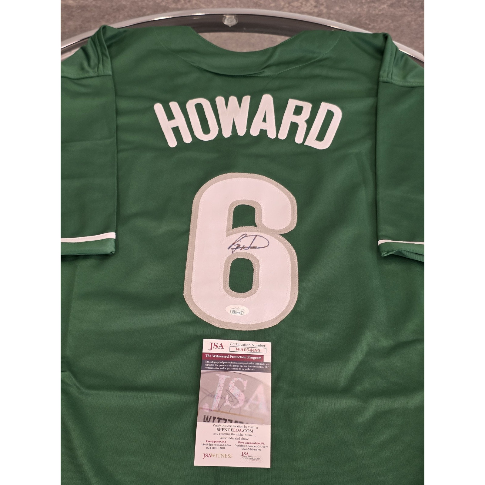 Ryan Howard Autographed/Signed Jersey Jsa Coa Green Custom Jersey
